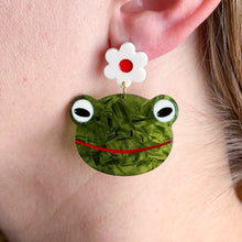 Load image into Gallery viewer, Frog and Flowers Acetate Earrings Jewelry Jenny Lemons