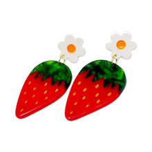 Load image into Gallery viewer, Strawberries and Flowers Earrings Jewelry Jenny Lemons