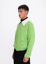 Load image into Gallery viewer, 68f6623ec600065f8f92bc31_v-jacket-green-100-cotton-wide-collar-unisex-sustainable-bomber-jackets_1762104541272.jpg

