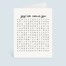 Load image into Gallery viewer, GC1108 Lets Celebrate Wordsearch Card blue background
