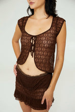 Load image into Gallery viewer, Brown Geo Lace Tie Top
