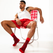 Load image into Gallery viewer, Red + Black Striped Socks
