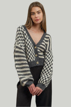 Load image into Gallery viewer, Charcoal Mixed Checker Cardigan
