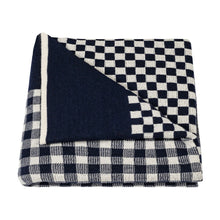 Load image into Gallery viewer, ParisWest_Checker-GinghamThrow_Navy-Ivory_folded1024px
