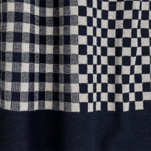 Load image into Gallery viewer, ParisWest_Checker-GinghamThrow_Navy-Ivory_drape1024px
