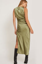 Load image into Gallery viewer, Satin Olive Raybu Ruched Dress

