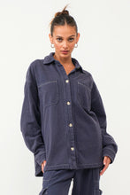 Load image into Gallery viewer, Navy Terry Utility Shirt Jacket
