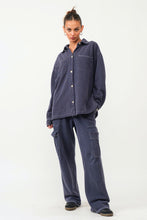 Load image into Gallery viewer, Navy Terry Utility Shirt Jacket
