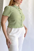 Load image into Gallery viewer, Olive Check Sabrina Top
