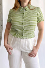 Load image into Gallery viewer, Olive Check Sabrina Top
